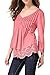 OMZIN Women's Flare Sleeve Lace Splice Loose Trim Casual Blouse T-Shirt Tops