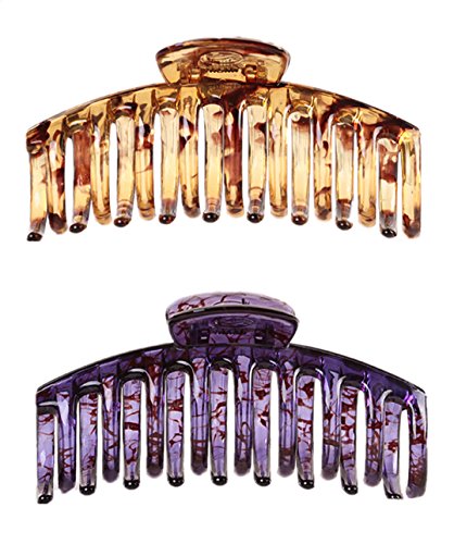Prettyou 4.3" Large Plastic Resin Hair Claw Clip for Women, 2 Count. (SET2)
