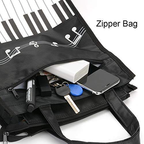 Piano Keys Music Waterproof Oxford Cloth Handbag Shoulder Tote Shopping Bag Gift (Black-Large) - Thumbnail 4