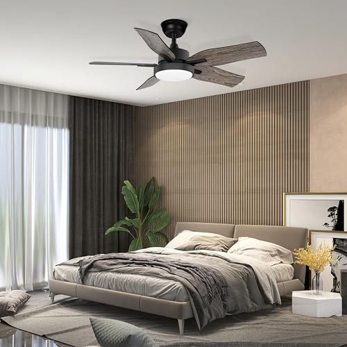 Ohniyou Ventilador de techo de 42 pulgadas con luz y mando a distancia, 6 velocidades, luz LED regulable, motor DC silencioso, ventilador de techo de gran caudal de aire para patio dormitorio cocina