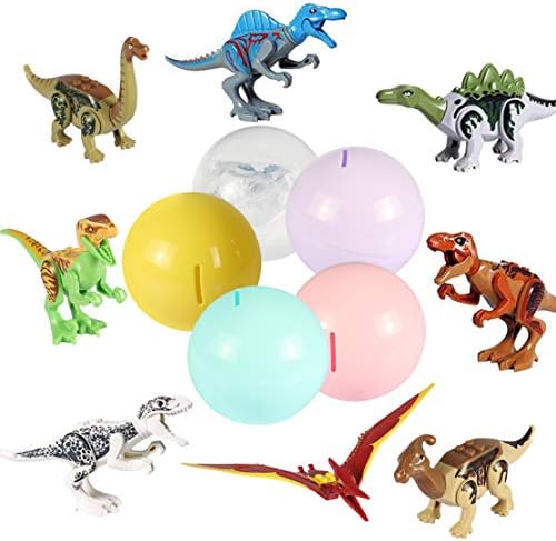 Dinosaur Building Block with Colorful Ball,Plastic Dinos Action Figures for Easter Gift Basket Fillers Surprise Egg with Coin Bank,Dino Playset for Boys Girls Aged 4,5,6,7,8,9