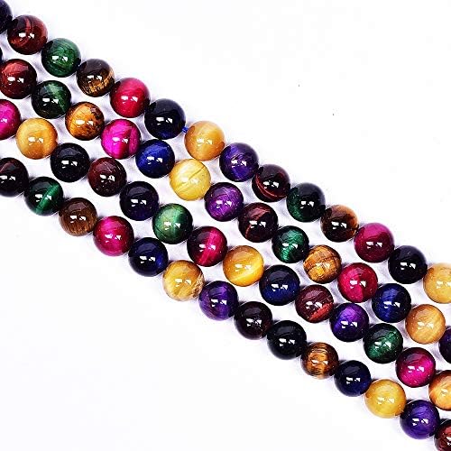 Asingeloo 4mm Precious AAA Mix Color Tiger'e Eye Gemstone Loose Beads Round Crystal Energy Stone Healing Power for Jewelry Making Findings 1 Strand 15"