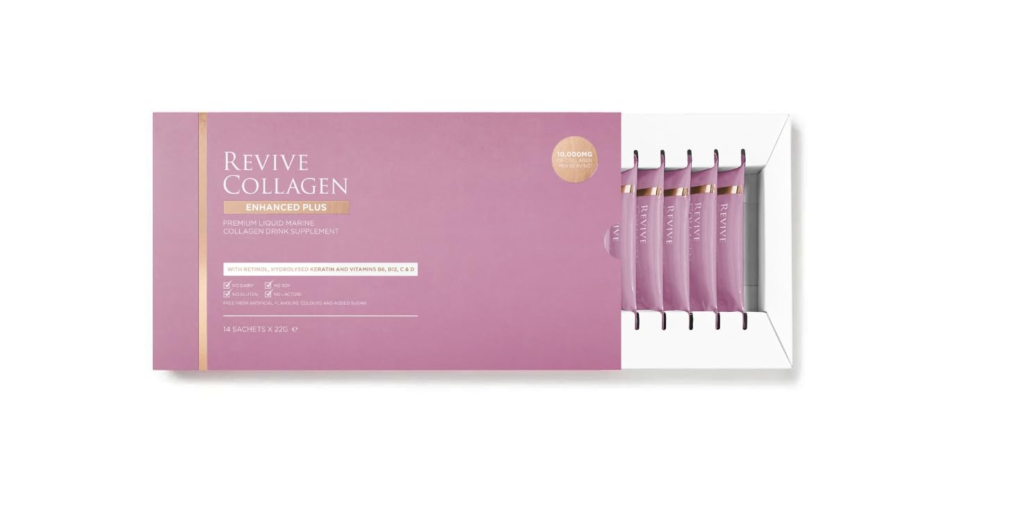 Revive Collagen Enhanced Plus 10,000mg Hydrolysed Marine Collagen Drink with Added Vitamin A & C for Healthy Skin, Hair, Nails & Joints | Tropical | 14 x Sachets