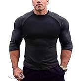 Mens Muscle Cut Raglan T Shirts with 3/4 Sleeve Fitness Workout Tops