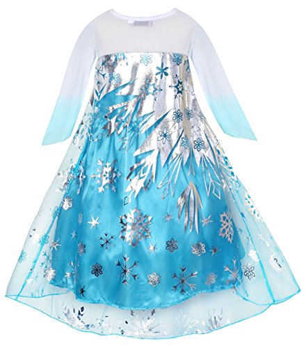 Cotrio Girls' Elsa Dress Up Costume Halloween Cosplay Them Party Princess Dresses Outfits with Accessories 2-12Years (6, 5-6Years, Wig, Gloves, Tiara/Crown, Wand/Scepter)