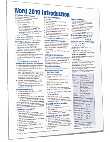 image for Microsoft Word 2010 Introduction Quick Reference Guide (Cheat Sheet of