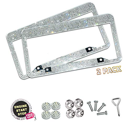 Lord Eagle License Plate Frame, 2 Pack Rhinestone License Plate Frames with GiftBox and 7 Shiny Crystal Rows,Over 1050pcs 14 Facets SS16 Finest Handcrafted Bling White Rhinestone
