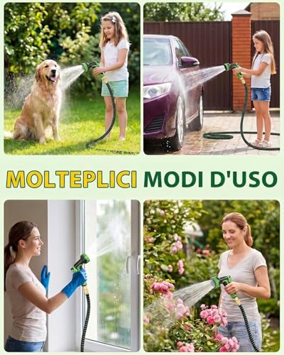 45 m Professional Extendable Garden Hose with 10 Functions Gun, 45 Metres Extra Long Anti-Torsion Irrigation Hose, Brass Fittings, Water Hose for Large Areas and Motorhomes