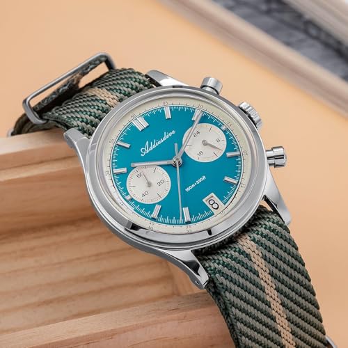 ADDIESDIVE Men’s 38mm Quartz Chronograph Watch, 100M Water-Resistant, BGW9 Luminous, 316L Stainless Steel, Nylon Strap, FKM, Rubber