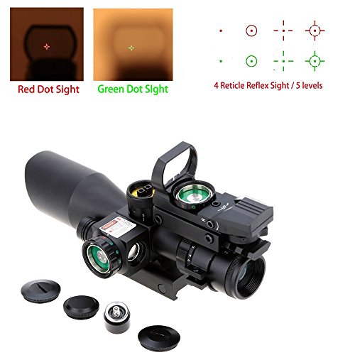 X-Aegis New Style 2.5-10x40 Rifle Scope with Integrated gun sight lasers Dual Illuminated Mil-dot , Rail Mount and 4 Reticle Red and Green Dot Open Reflex Sight - Thumbnail 4