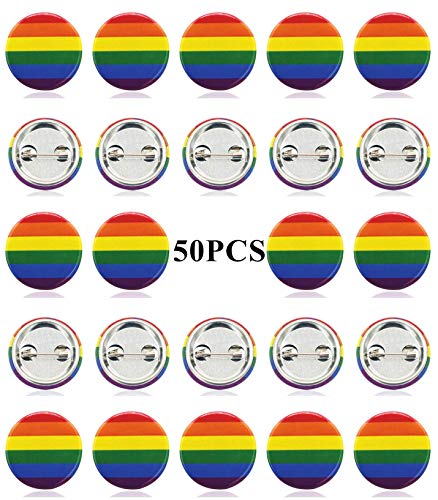 PHAETON 50PCS 1Inch Rainbow Flag Button Gay Pride Pins LGBT Lapel Pin Pinback Buttons for Clothes, Bags, Hats