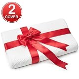 Small Memory Foam Pillow as Ergonomic Contoured Cervical Orthopedic pillow for Back and Side Sleepers - Thin Travel size Contour Pillow (19,5 x 11") Dressed in a Red Bow and has Extra Pillowcase