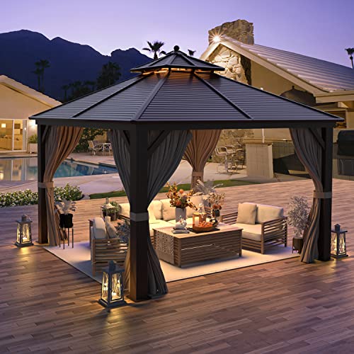 YOLENY 12'x 12' Hardtop Gazebo Galvanized Steel Outdoor Gazebo Canopy