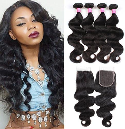 Mink Hair Peruvian Body Wave Bundles with Closure (14 16 18 20+12) 8A Unprocessed Virgin Body Wave Human Hair Extensions with 4X4 Free Part Lace Closure Natural Color