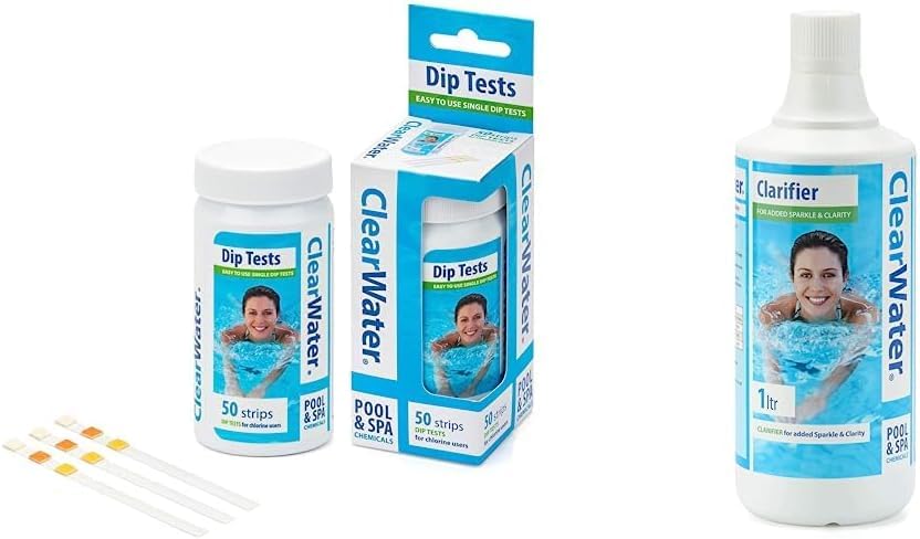 Clear water Hot Tub, Pool Strips x 50-3 in 1 - Measures Chlorine, PH and Total Alkalinit (Pack of 1 (50 Strips)) & CH0032 Measuring Set for Swimming Pool