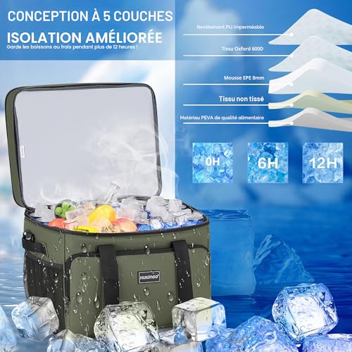 Hulongo Large Foldable Waterproof Soft Cooler Bag for Picnic, Shopping, Camping, Travel, Grocery and Fishing, 42L