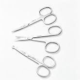 XUJINCN Small Scissors, 3.5in Beauty Scissors,for Personal Facial Hair Grooming ，Curved and Round Design, for Trim Men/Women Eyebrows Trimming, Eyelashes,Nose Hair, Ear, Mustache 3 Pack