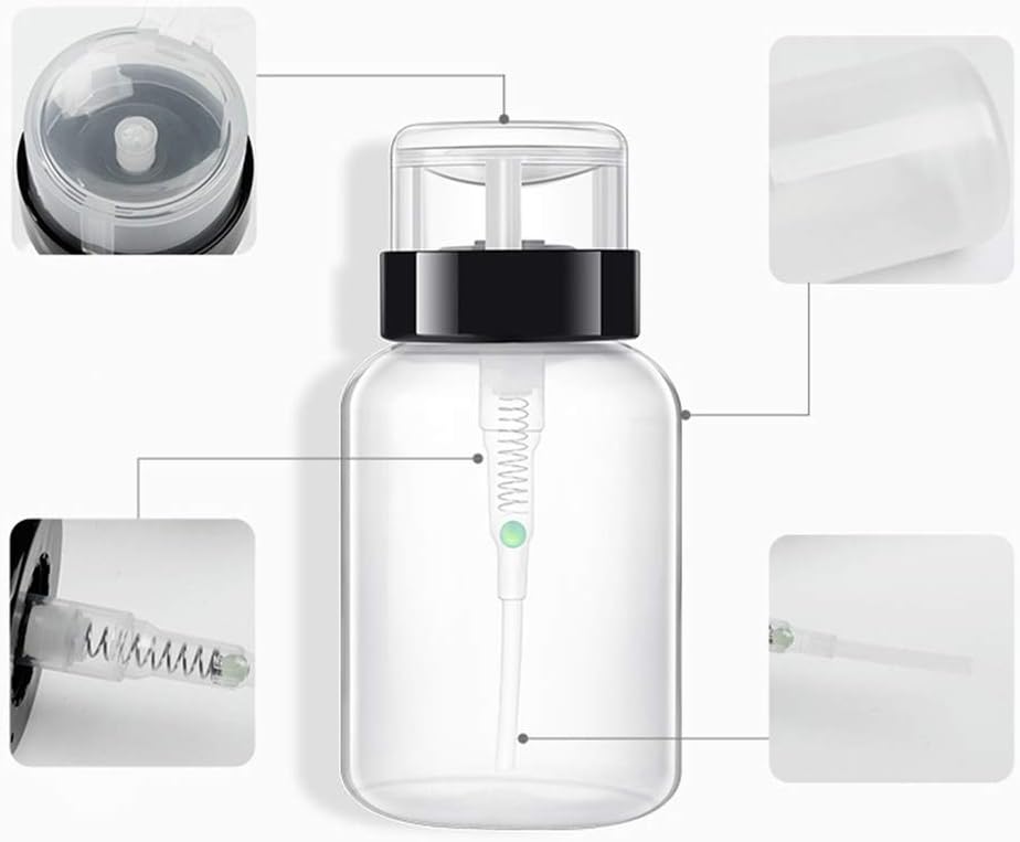 Minkissy 2pcs Push Down Bottle 200ml Lockable Nail Polish Remover Bottle Portable Pump Liquid Dispenser (Black Neck and White Neck) - Image 5