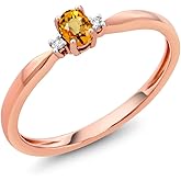 Gem Stone King 18K Rose Gold 0.24 Ct Oval Yellow Sapphire White Diamond Engagement Ring