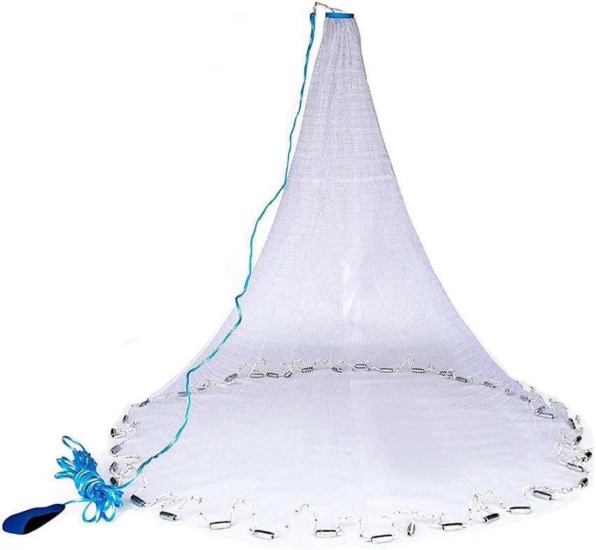 LawaiaSaltwater Fishing Cast Net Nylon Monofilament for Bait Trap Fish Throw Net,Cast Nets 3/8inch Mesh Size 4-12FT Radius Throw Net Freshwater Casting Nets