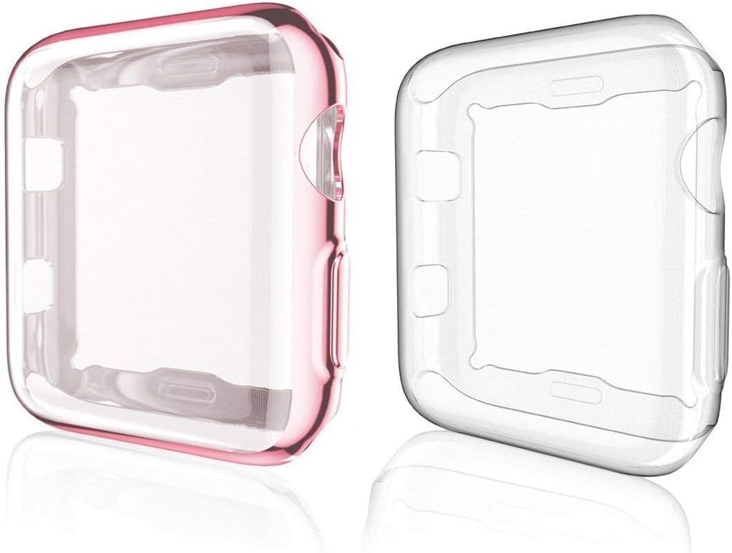 iiteeology Electroplate Slim Case with Screen Protector Compatible with Apple Watches SE 44mm Series 6 Series 5 Series 4 (Rose Gold + Clear)[2-Pack]
