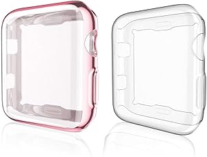 iiteeology Electroplate Slim Case with Screen Protector Compatible with Apple Watches SE 44mm Series 6 Series 5 Series 4 (Rose Gold + Clear)[2-Pack]