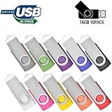16GB USB Flash Drive 10 Pack Memory Stick JBOS Swivel Thumb Drives Gig Stick USB2.0 Pen Drive for Fold Digital Date Storage, Zip Drive, Jump Drive, Flash Stick, Disk Key, USB Stick, Mixed Colors