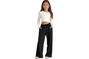 Girls Wide Leg Sweatpants Elastic Waist Baggy Sweat Pants Solid Relaxed Fit Straight Jogger with Pocket Preppy School Uniform