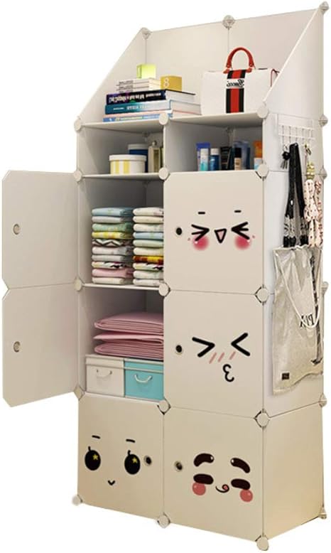 Amazon Lpzf 多機能diyプラスチックキューブオーガナイザー おもちゃ衣類収納 ドア付きモジュラーキャビネット 子供部屋ワードローブ付き 追加のステッカー付き E ワードローブ オンライン通販
