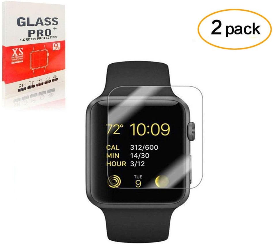 DeFitch [2Pack] Premium Anti-Scratch Tempered Glass Screen Protector, 42mm for iWatch Screen Protector for Series 1, 2 & 3, [Only Covers The Flat Area]