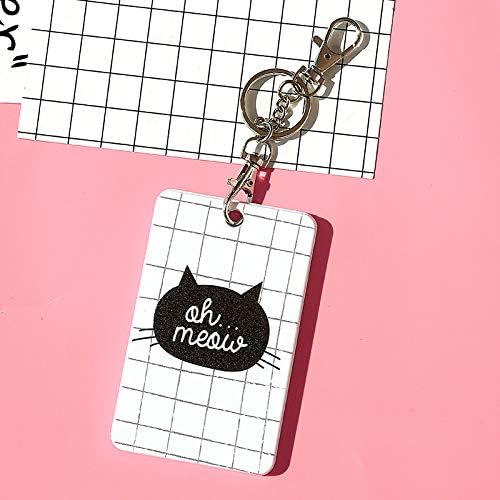 SHANF Cute Student Cat Bus Card Set Card Holder Cartoon Bell Lanyard Plastic Bus Card Set Keychain (Cat B Style)