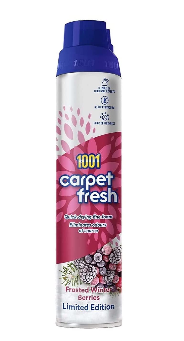 1001 Carpet Fresh Winter Berries Fragrance – Quick drying, For use On Carpet Rug Upholstery Freshening Foam Pet Odour Remover, 300ml Aerosol Spray Can
