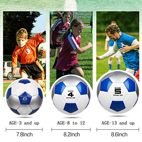 YANYODO Soccer Training Ball Practice Soccer Balls Classic Sizes 3/4/5 for Toddler, Youth, Kids, Teens, Adults, Perfect for Outdoor & Indoor Match or Game, Blue White Silver (Size 3) - Thumbnail 5
