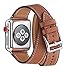 WFEAGL Compatible iWatch Band, Top Grain Leather Band Replacement Strap iWatch Series 4,Series 3,Series 2,Series 1,Sport, Edition (Brown Double Tour Band +Silver Buckle, 38mm 40mm)