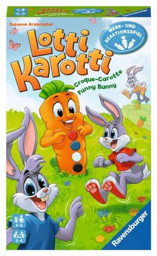 Ravensburger Lotti Karotti 20961 Jeu de Souvenirs pour 2 à 4 Joueurs, à partir de 4 Ans, Format Compact, Jeu de Voyage, Jeu de Lapin, Bleu Sarcelle/Vert Turquoise
