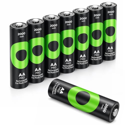 PRO 8 Pack Rechargeable AA Batteries, 2000mAh High Capacity Low Self-Discharge NiMH