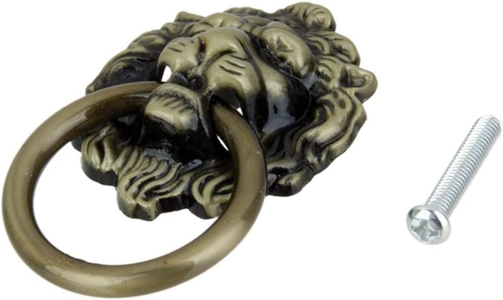 POFET 10pcs Vintage Retro Style Door Knob Handle Cabinet Cupboard Drawer Metal Pull Ring Antique Lions Head Yellow Bronze - Image 5