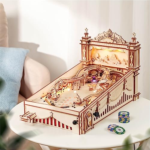 ROBOTIME Wooden Puzzle 3D Pinball, Mechanical Wooden Model Build for Adults and Teenagers, Pinball Christmas and Birthday Gifts