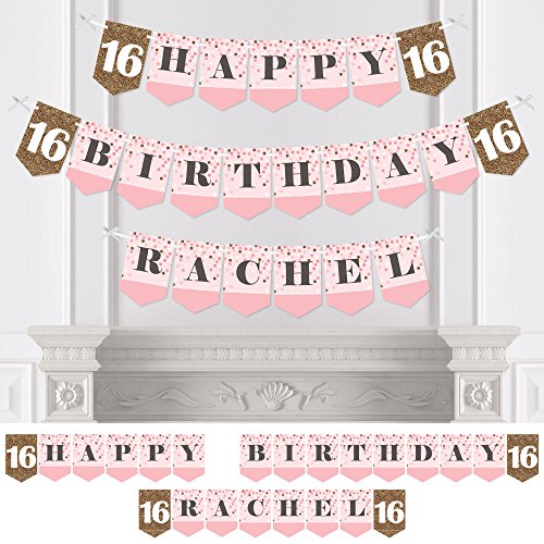 Custom Sweet 16 Personalized 16th Birthday Party Bunting Banner