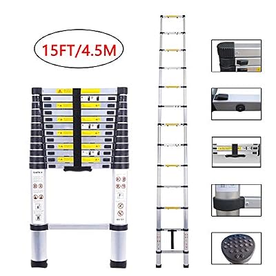 Telescopic Ladder Aluminum Extension Telescoping Ladder Foldable Extend and Climb Ladder EN131 Standard(4.9M/16Ft)