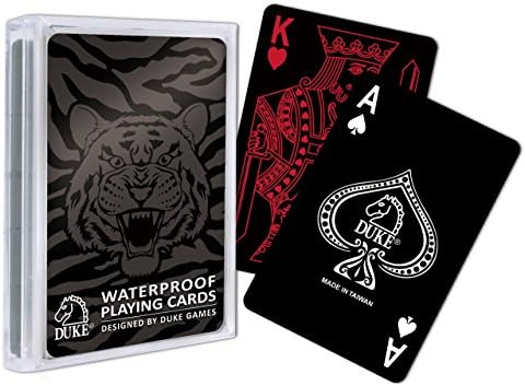 Black Waterproof Plastic Playing Cards with Tiger Design Backing