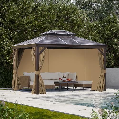 SLASHOME 12x12 Gazebo Curtains Waterproof 4-Panel Brown Outdoor Sidewalls image 28
