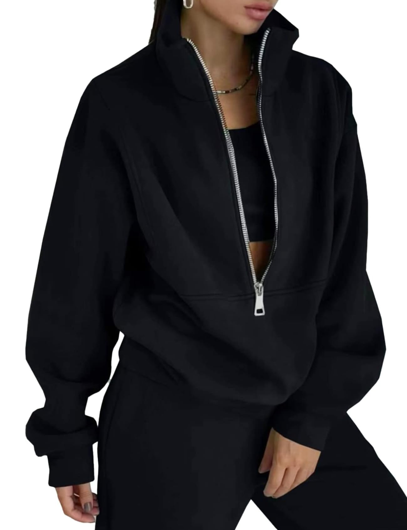 Photo 1 of Eisctnd Womens Fleece 2 Piece Sweatsuit Lounge Set Long Sleeve Sweatshirt Jogger Pants Tracksuit Sweatsuit 2024 Fall Sets(Black-XXL)