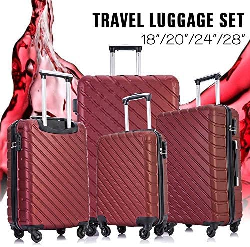 Apelila 4 Piece Hardshell Luggage Sets,Travel Suitcase,Carry On Luggage with Spinner Wheels Free Cover&Hanger Inside (Wine) 3 Apelila 4 Piece Hardshell Luggage Sets,Travel Suitcase,Carry On Luggage with Spinner Wheels Free Cover&Hanger Inside (Wine)