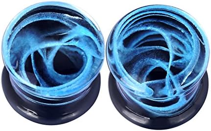 Lianrun Glass Blue Curve Fresh Double Flared Ear Plugs Tunnels Gauges 2g