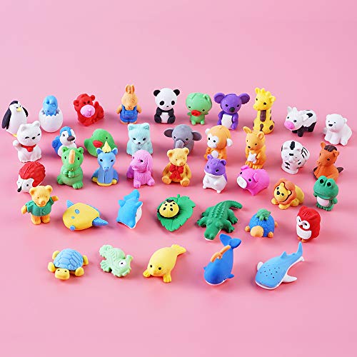 E-UNIONA 40pcs Detachable Assembly Animal Pencil Eraser Set for Classroom Awards, Game Prizes, Children's Puzzle Games and Birthdays ,Weddings Party Gifts.