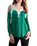 ZANZEA Ladies Off Shoulder Lace Crochet Hollow Long Sleeve Loose Blouse Tops (16, Green)