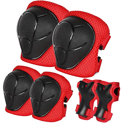 EASTINEAR Kids Protective Gear Set 6 in 1 for Boys and Girls Ages 3-9, Kids Knee Pads Elbow Pads Wrist Guards, Toddler Safety Pads for Skateboard Bike Roller Skate Scooter