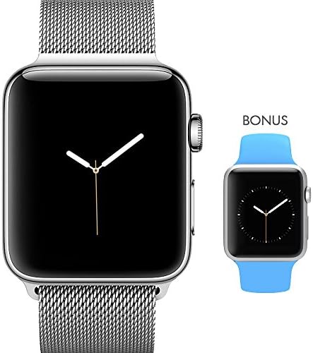 ELECAND Apple Watch Band 42mm Milanese Loop + Bonus Blue Sport Band M/L - Stainless Steel Iwatch Strap for Men and Women - Magnetic Replacement Bands for Series 1 / 2 Series 3 Sport and Edition-Silver