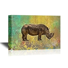 Canvas Wall Art - Rhinoceros Isolated on Colorful Background - Gallery Wrap Modern Home Art | Ready to Hang - 12x18 inches